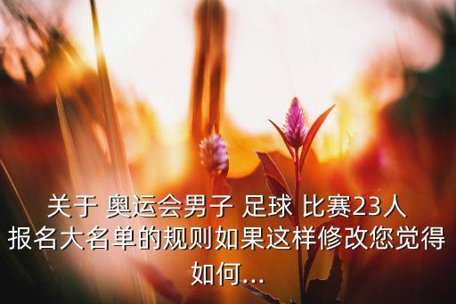關于 奧運會男子 足球 比賽23人報名大名單的規(guī)則如果這樣修改您覺得如何...