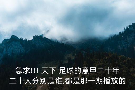 急求!!! 天下 足球的意甲二十年二十人分別是誰(shuí),都是那一期播放的